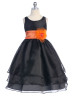 A-line Organza Tea Length Tiered Flower Girl Dress With Flower Sash